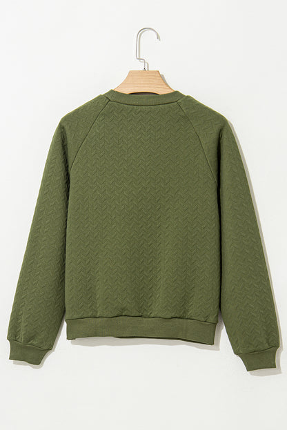 Jungle Green Solid Structured Raglan Sleeve Sweater Sweatshirt