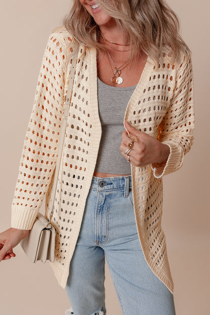 Abrikoos -Gekleurd, open gebreide Duster Cardigan