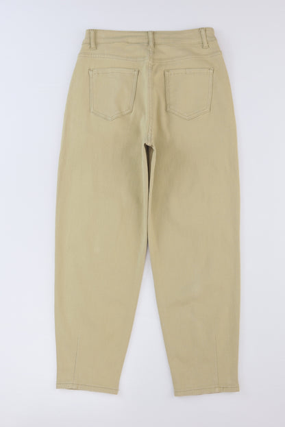 Khaki solid hohe taille freizeithose