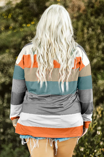 Grün gestreiftes plus size colorblock pullover top