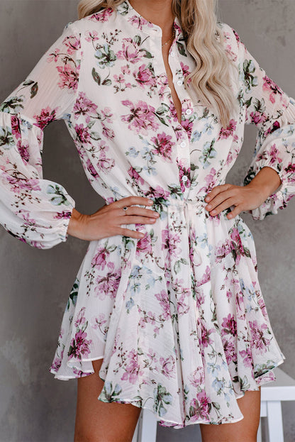 Vintage bloemenprint Drawring Flowy Dress