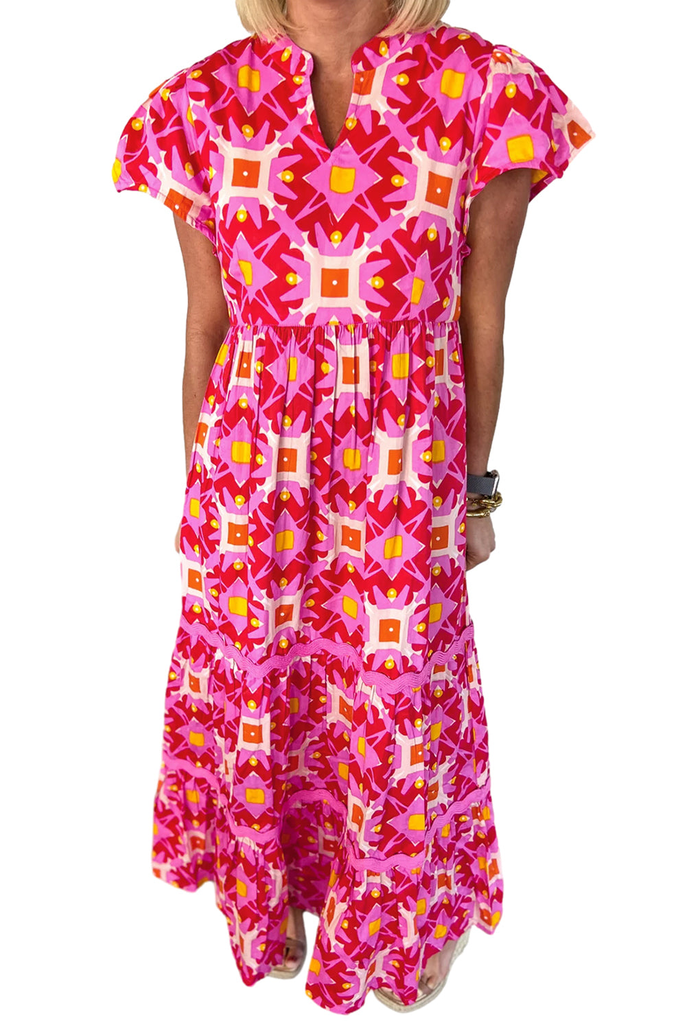 Strawberrosa Geo-print Maxikleid met V-halslijn