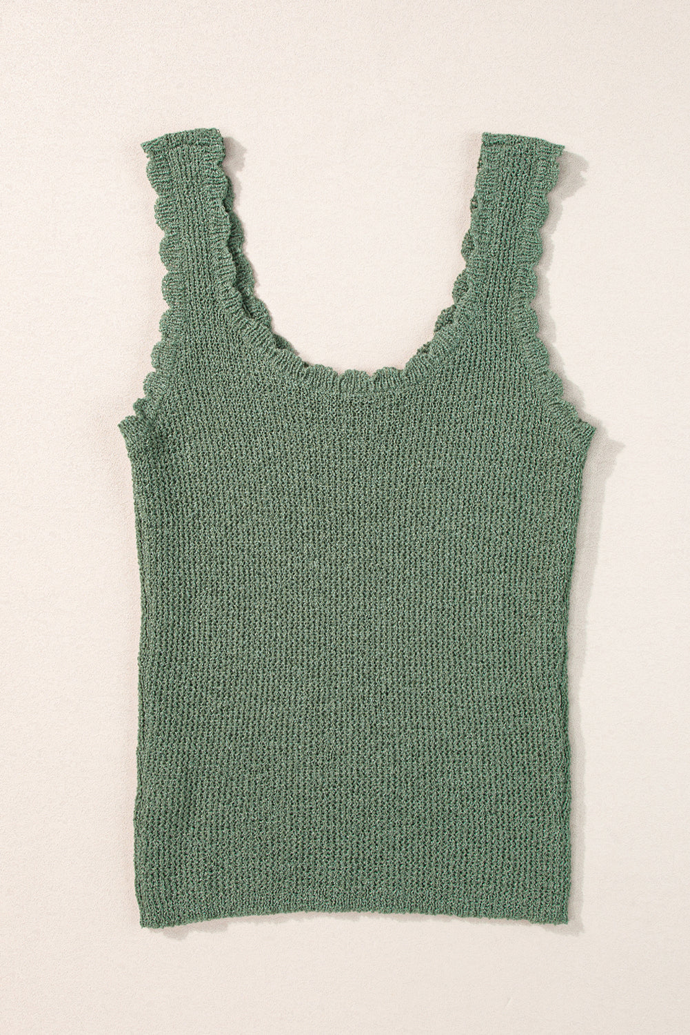 Mist Green U Nek Scallop Trim Sweater Vest