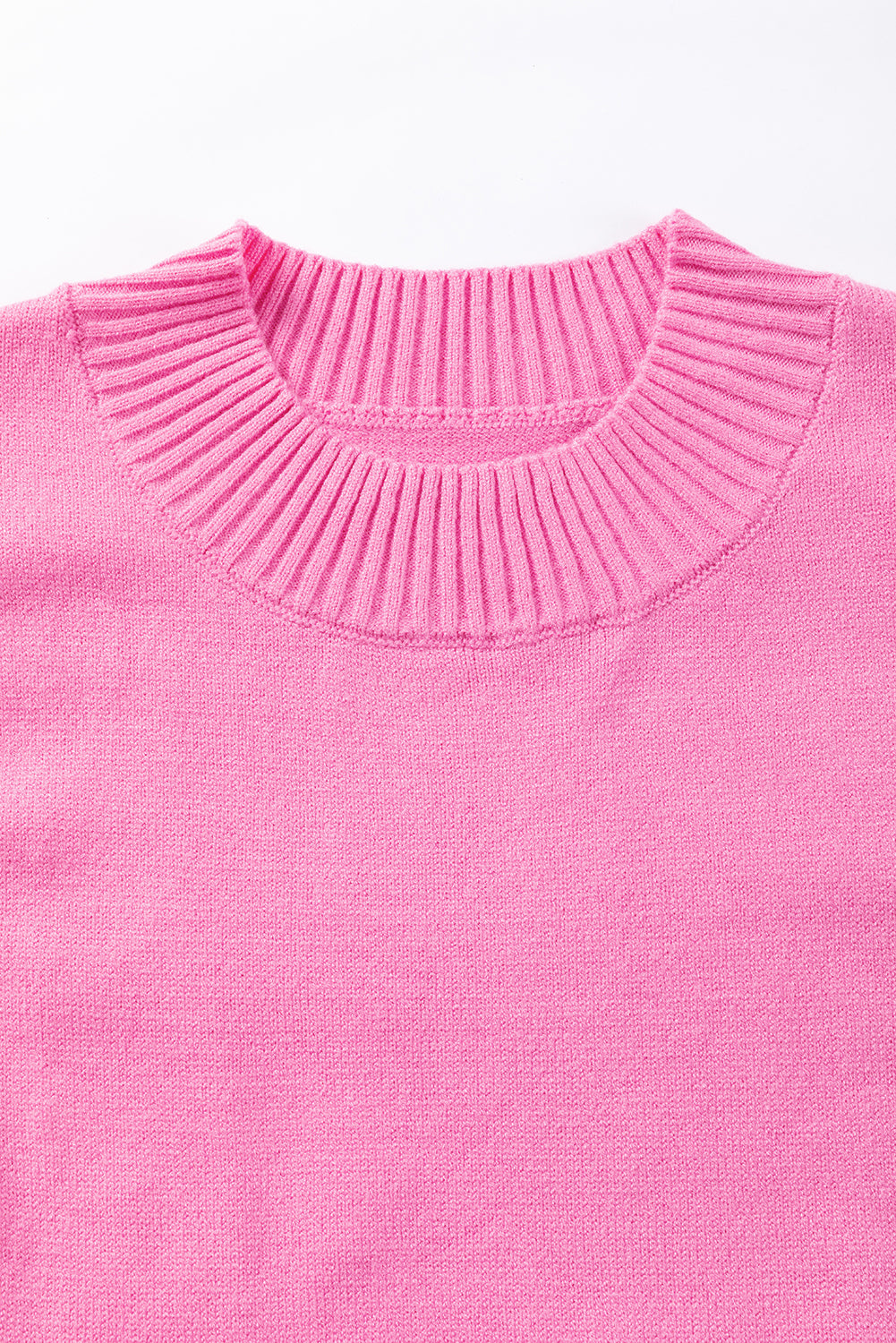 Bonbon geribbel mock neck sweater met korte mouwen en ruches