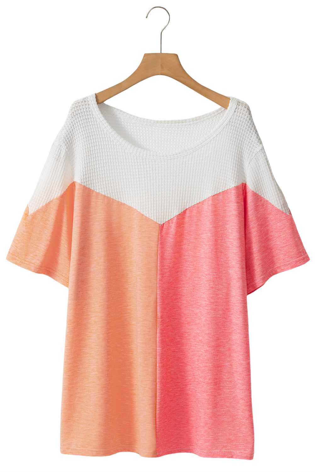 Weißes plus size colorblock waffelstrick-tee