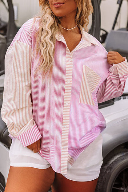 Rosa streifendruck colorblock plus size shirt