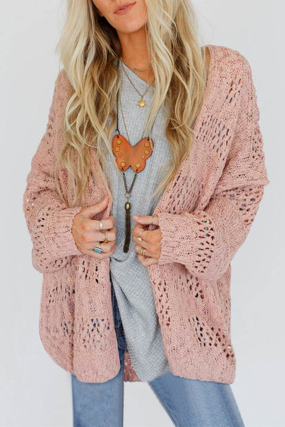 Pink Casual Cardigan met Dolman -mouwen en gatpatronen