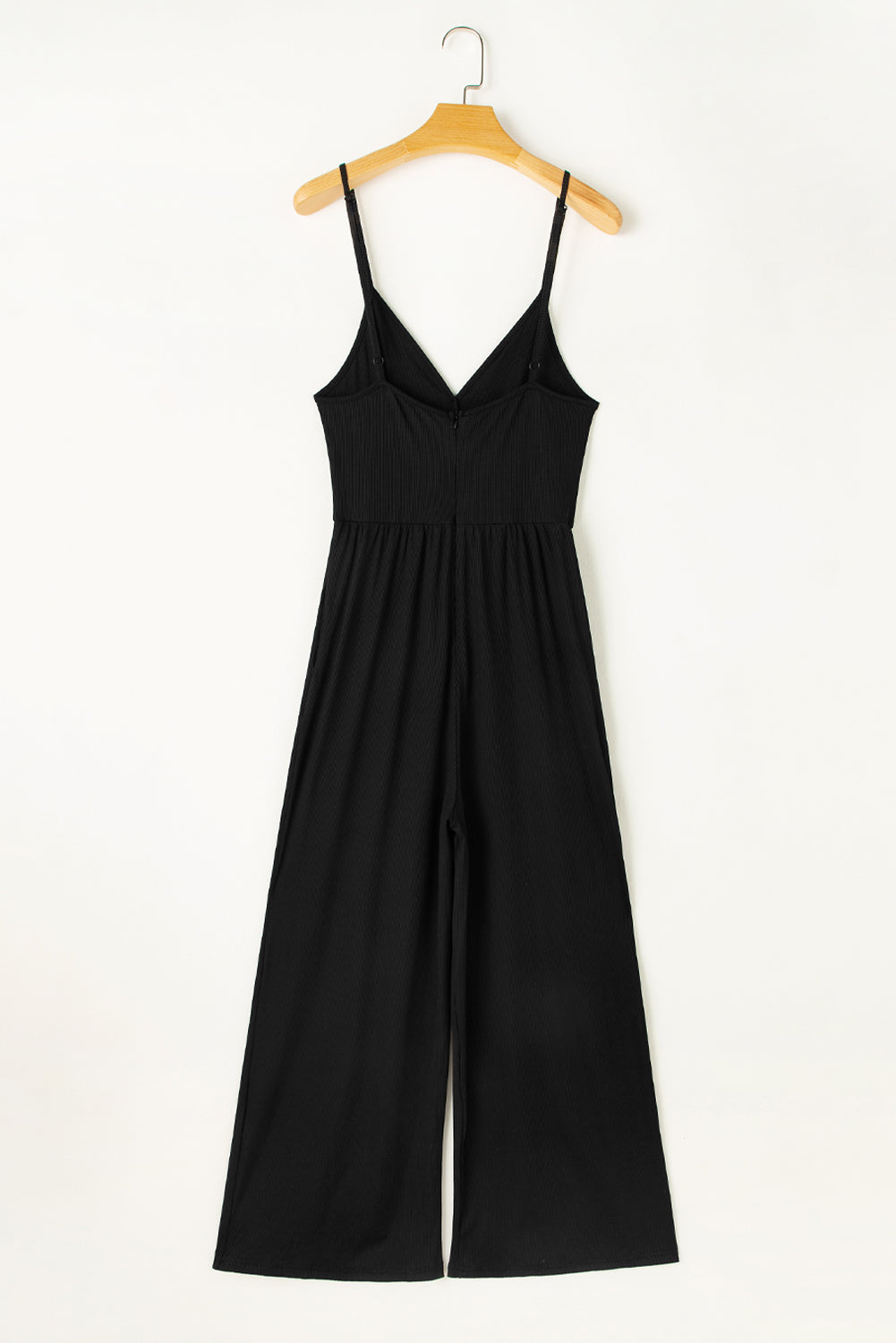 Zwart breedbeen met een hoge taille sexy v-neck cami jumpsuit