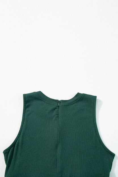 Zwart -Green mouwloze jumpsuit met wide been en geregen taille