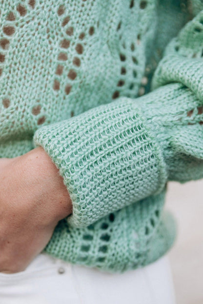 Green Pointelle Sweater gemaakt van transparant touw