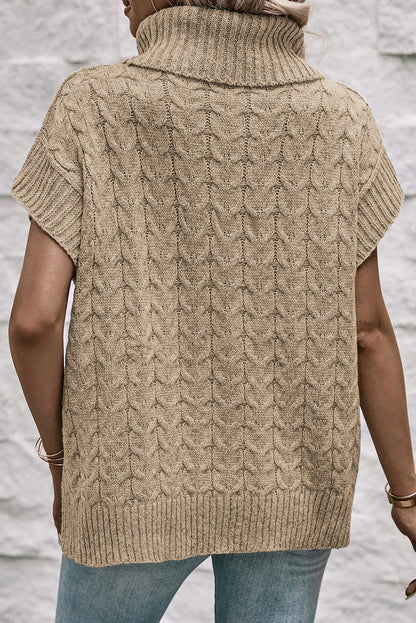 Light french beige cable knit rollkragenpullover mit fledermausärmeln