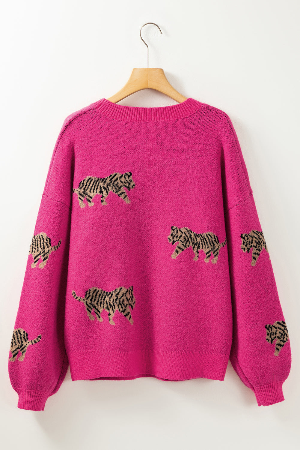 Rose Red Fierce Animal Pattern Casual Sweater gebreid