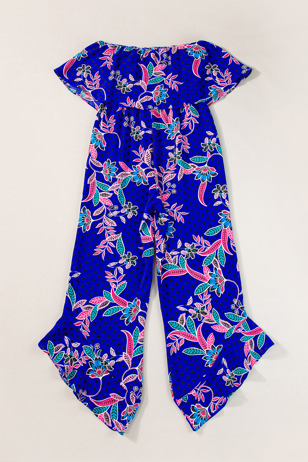 Blue Mix Tropical Print Service verwezen jumpsuit