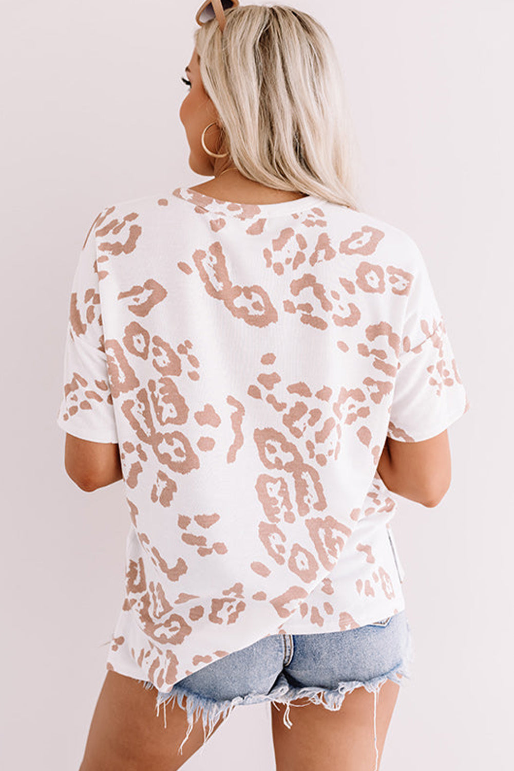 Weiß plus größe leopard druck v-ausschnitt kurzarm top