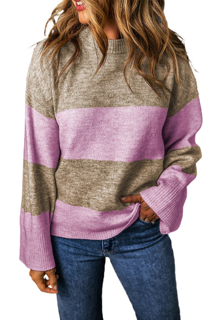 Rosa streifen rundhalsausschnitt mit weiten ärmeln colorblock pullover