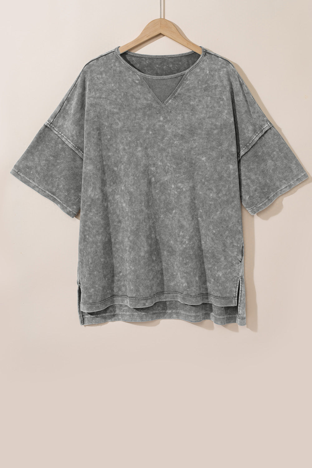 Hellgraues mineral wash drop sleeve patchwork plus tee