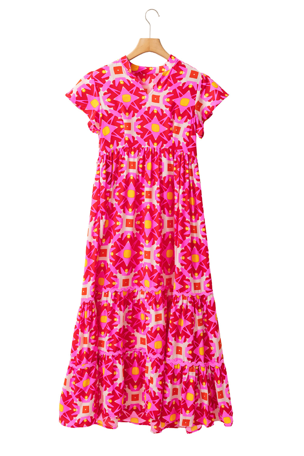 Strawberrosa Geo-print Maxikleid met V-halslijn