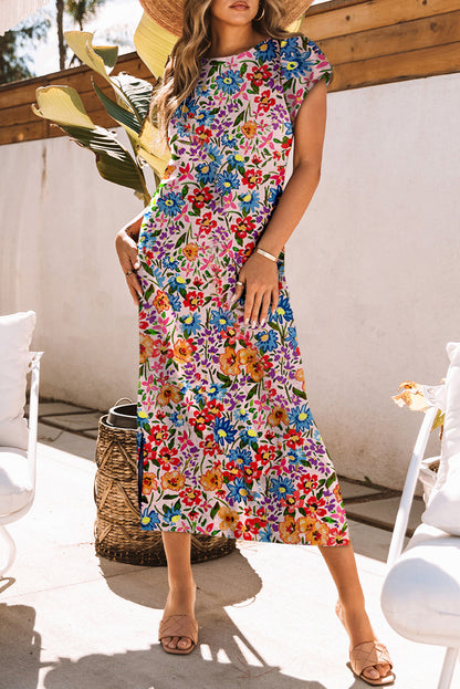 Mehrfarbig-lang-kurze-ärmel-kleid-mit-blumen-print-für-den-urlaub