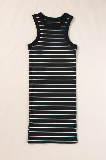 Zwart gestreepte rib-tank mini-jurk