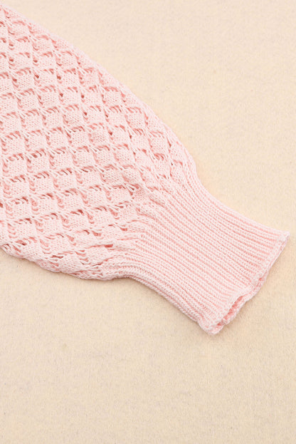 Pinker pullover mit geripptem v-ausschnitt aus lockerem pointelle-strick