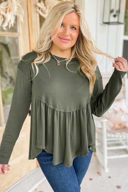 Nebelgrünes plus size thermostrick-babydoll flare top