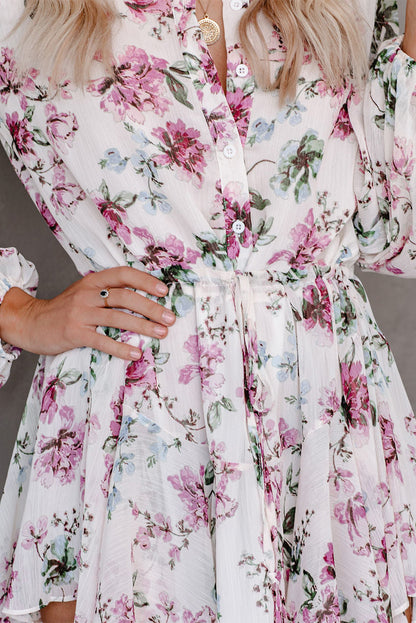 Vintage bloemenprint Drawring Flowy Dress