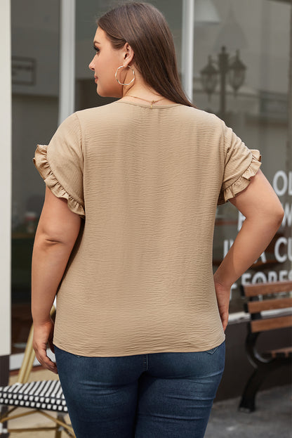 Helles french beige gerafftes kurzarm-top in übergröße