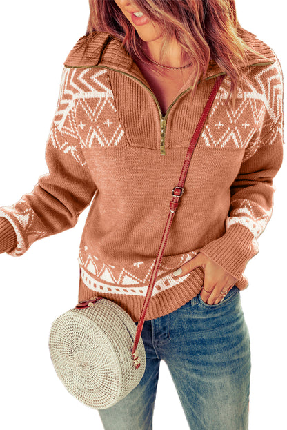 Rosa geometry knit quarter zip pullover