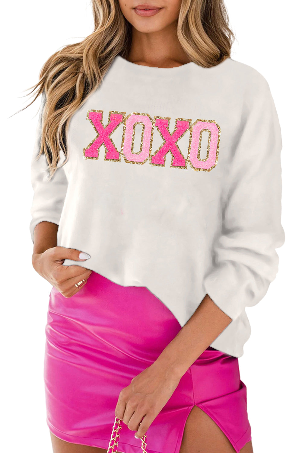 Witte xoxo glitter print cirkelvormige sectie casual pullover