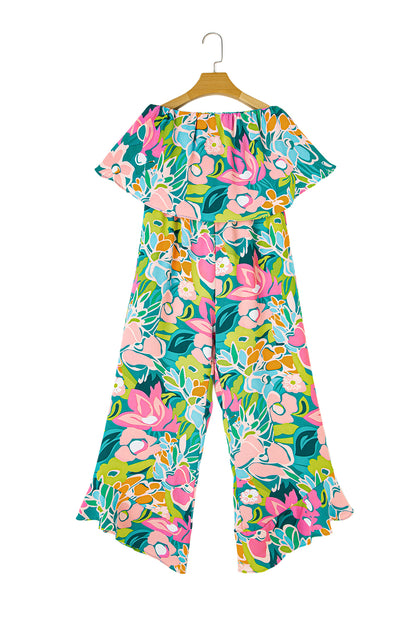 Groene mix tropische printservice verwezen jumpsuit