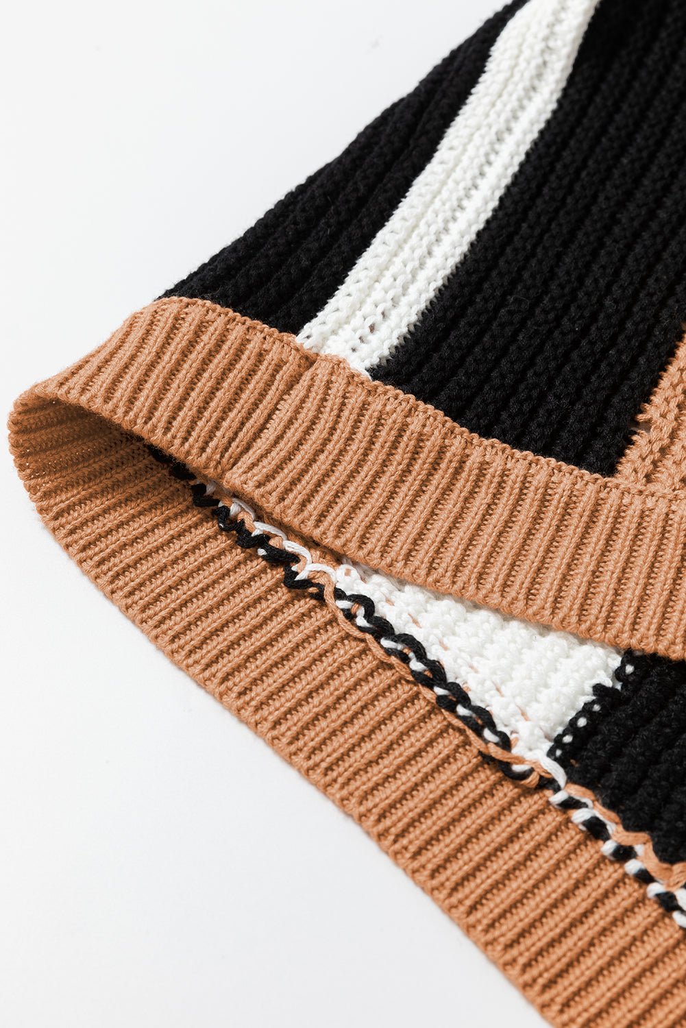 Khaki stripe color block ärmelloser strickpullover vest