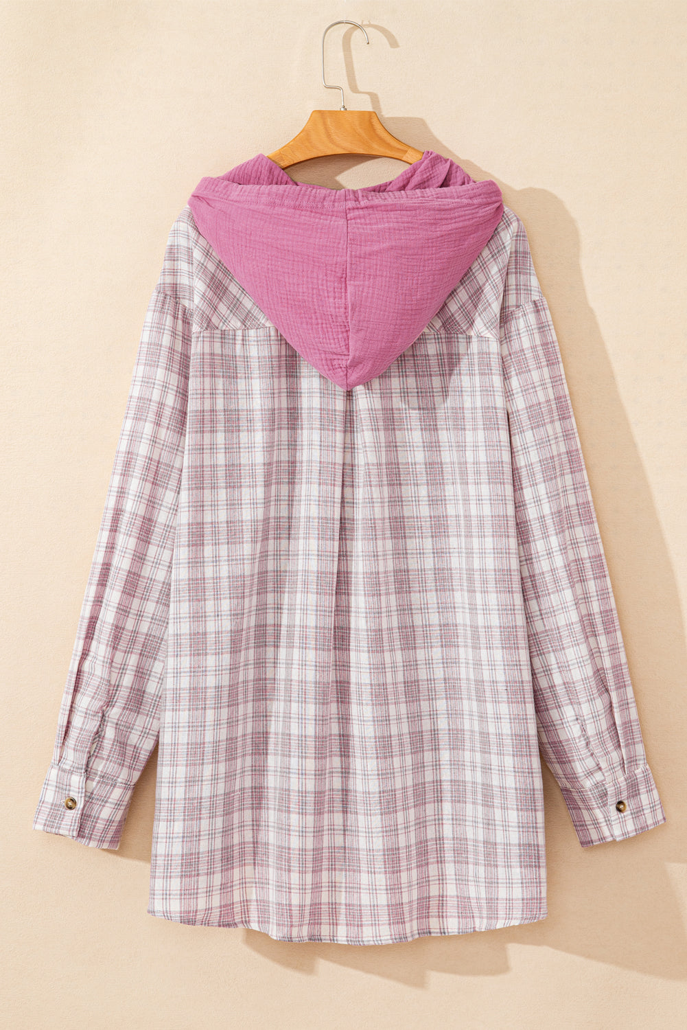 Bonbon plaid druck kordelzug mit kapuze button-up plus größe shirt