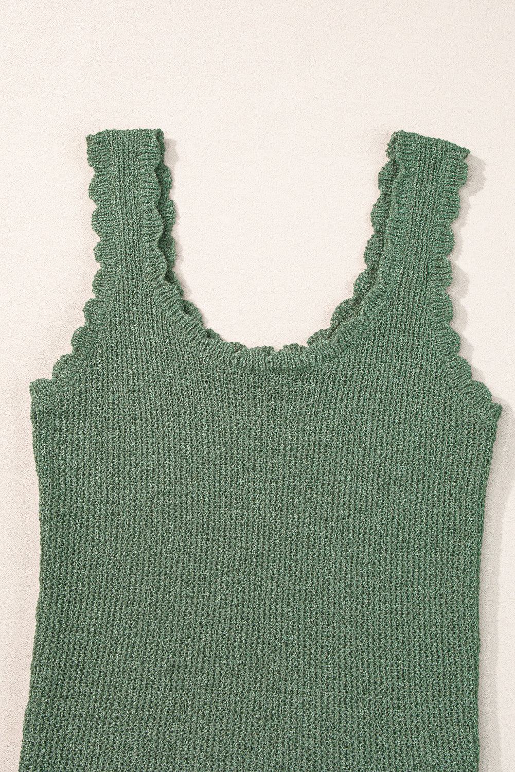 Mist Green U Nek Scallop Trim Sweater Vest