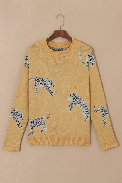 Camel fuzzy cheetah akzent rundhalsausschnitt pullover