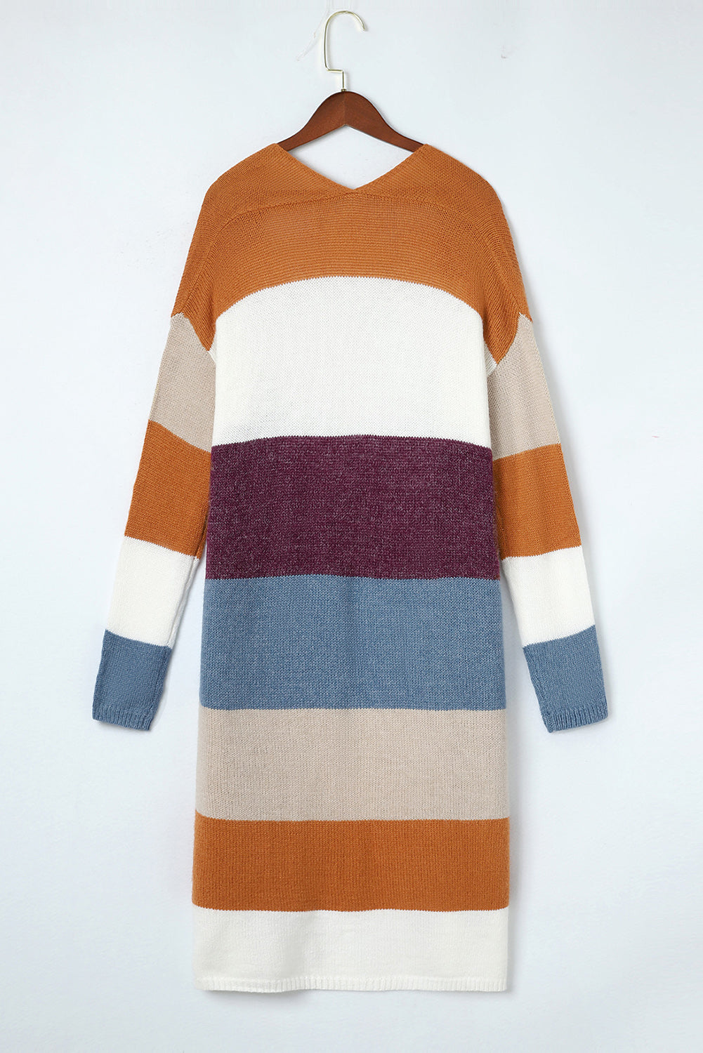 Mehrfarbige colorblock-strickjacke mit offener vorderseite