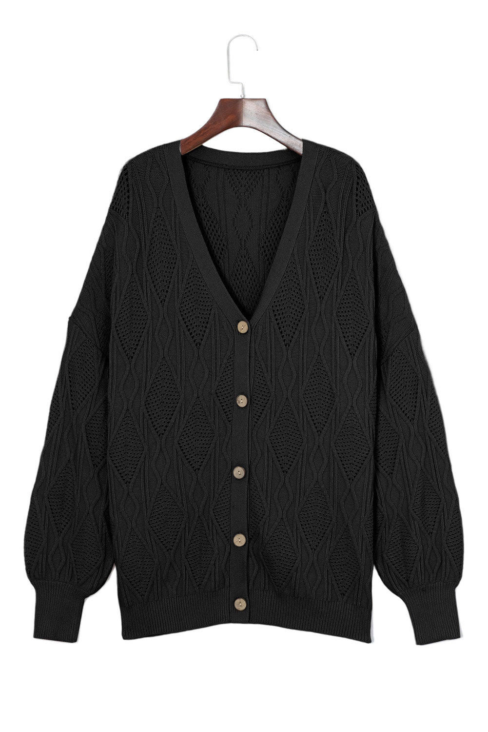 Zwart plus size gebreide Hollow Out Out Up Cardigan