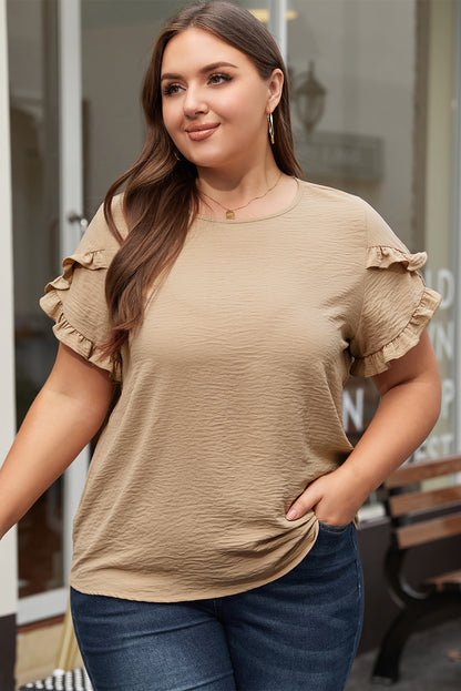 Helles french beige gerafftes kurzarm-top in übergröße