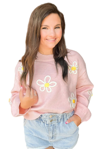 Rosa Chenille Daisy Stitching Circular Halsline Sweater