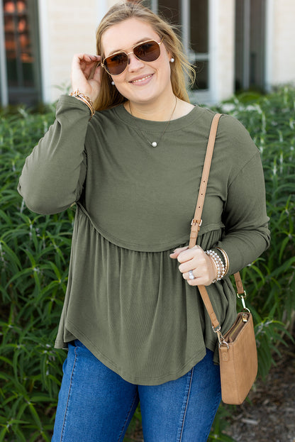 Nebelgrünes plus size thermostrick-babydoll flare top
