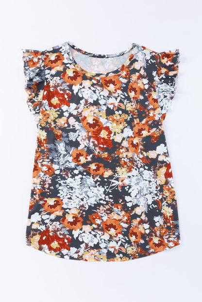 Mehrfarbiges vintage floral flatterärmel plus top