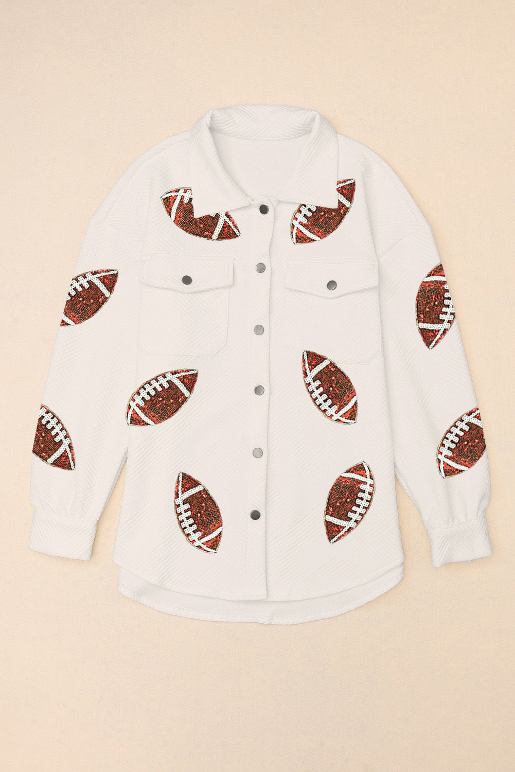 Beige bubble gum textur pailletten rugby football shacket