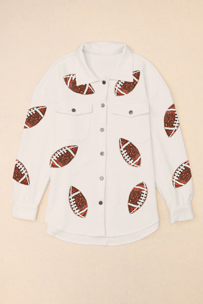 Beige bubble gum textur pailletten rugby football shacket