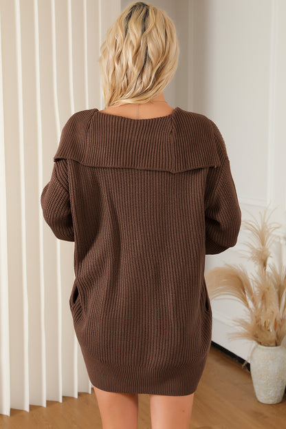 Brown chunky knit reverskragen knopfleiste cardigan