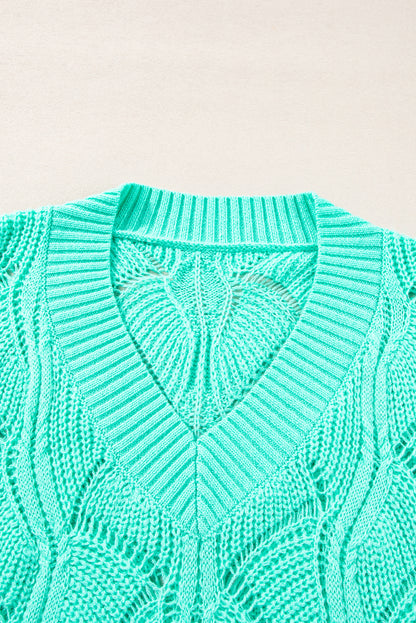 Mint Green Breat-trui met een holle V-hals en drop-schouder