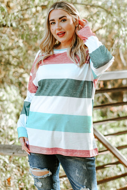 Grünes plus size colorblock pullover top