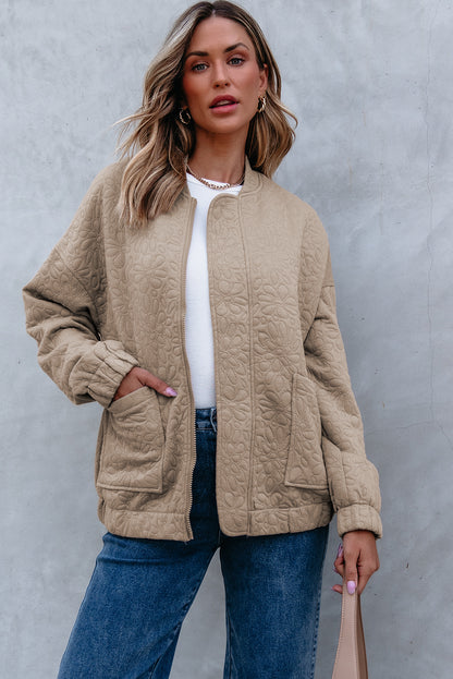 Gesteppte jacke in hellem french beige mit blumenmuster