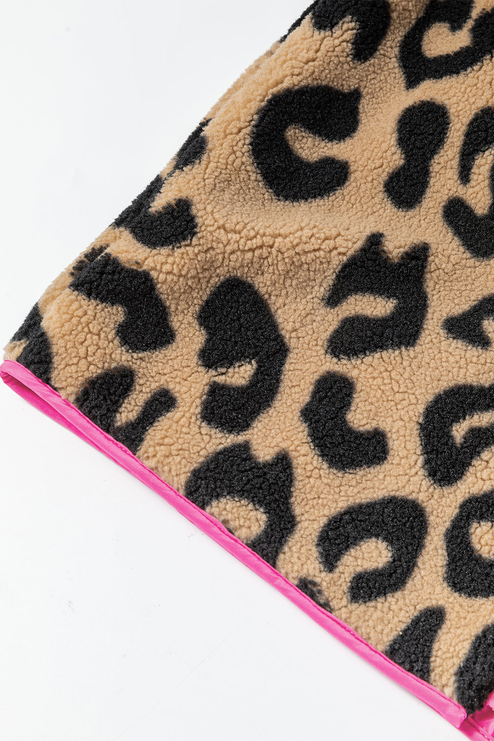 Leopard colorblock tasche reißverschluss fuzzy-fleece-jacke