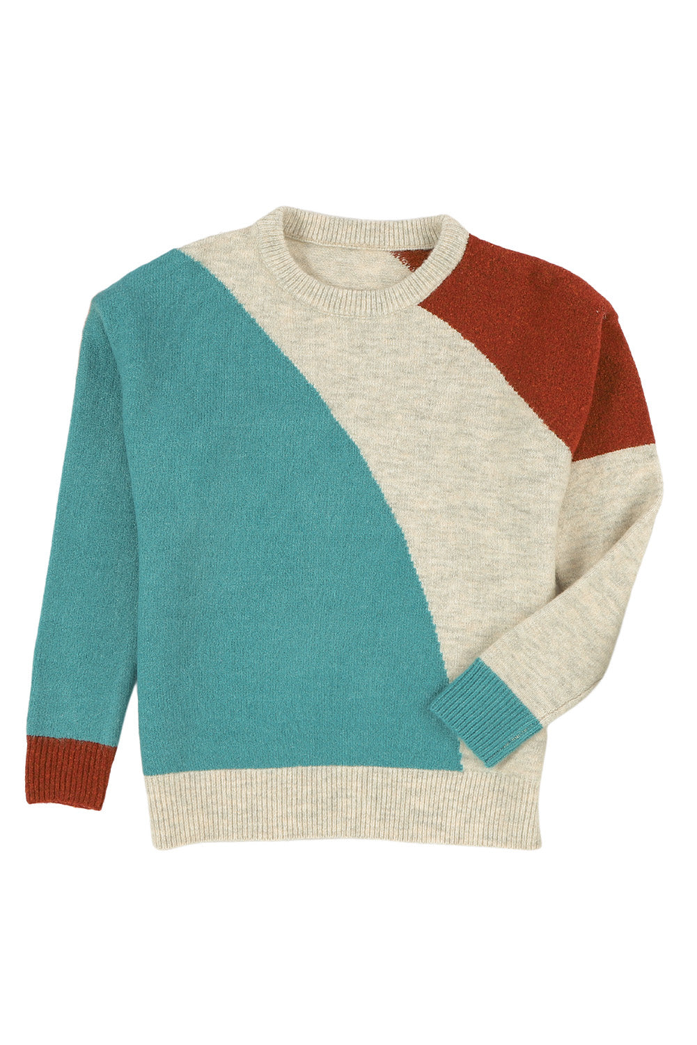 Mehrfarbiger colorblock pullover mit rundhalsausschnitt und rippstrick