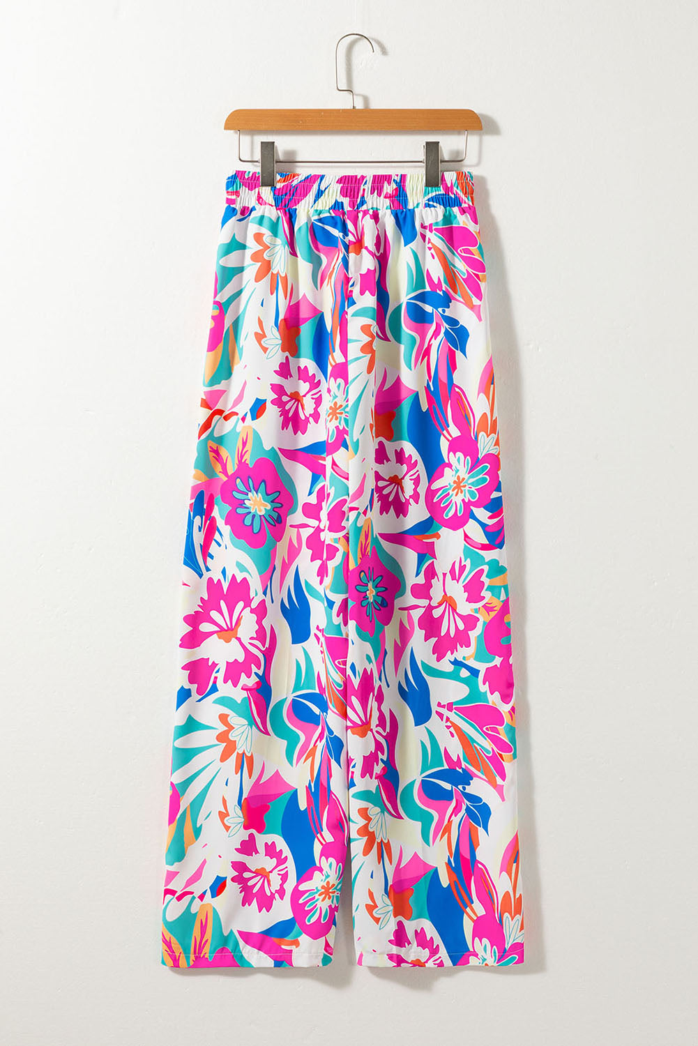 Roze boho boho bloem printbroek met wijd been