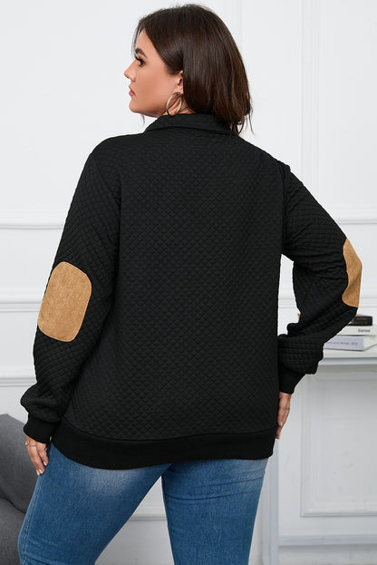 Schwarz plus größe gesteppt plaid patch henley pullover